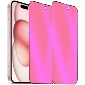 iPhone 15 Plus / 16 Plus Mirror Privacy-panssarilasi, koko näytön kattava (pinkki)