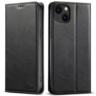 iPhone 14 Plus / 15 Plus premium lompakkokuori, musta